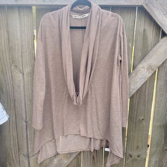 Michael Stars Oversized Cowl Neck Loose Fit Slub Knit Brown Thin Sweater Top - Picture 4 of 10